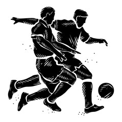 Fototapeta na wymiar Black and white silhouette of soccer players