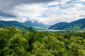 Fototapeta na wymiar Panoramic view of the lake Lauerz - Goldau, Switzerland