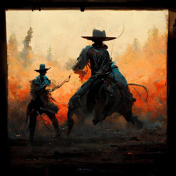 3D graphics of the cowboy duel