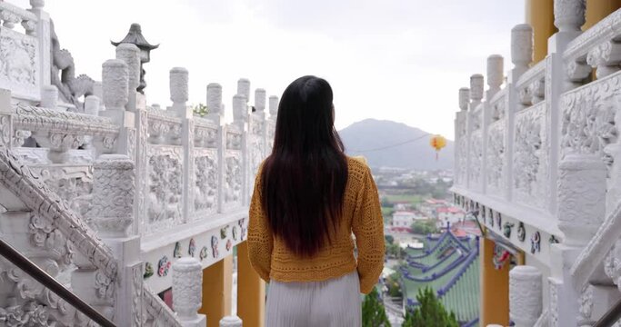 Woman visit BaoHu Dimu Temple at Puli of Nantou of Taiwan
