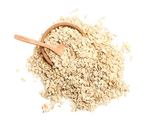 Plate full of raw oatmeal isolated on white background