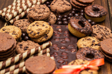 Chocolates and biscuits assortment background