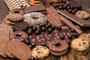 Chocolates and biscuits assortment background