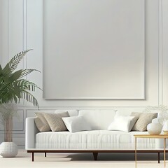 White sofa in living room for mockup, 3D rendering
