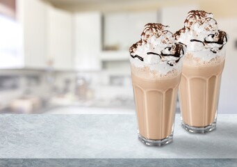 Tasty sweet coffee drink with foam