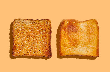 Roasted toast on yellow pastel background