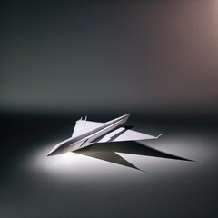 Fototapeta na wymiar Advanced paper airplane with spotlight and shadows.
