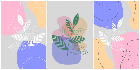 Boho floral hand drawn vector background with abstract plant.