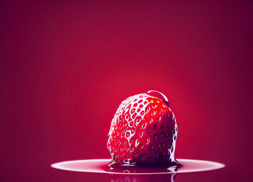 Minimalist and marketing strawberry that melts into an elegant and appetizing red liquid. Modern and innovative visual to present this red fruit in a positive way. 3D illustration.