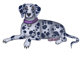 Dalmatian dog illustration. Pretty spotted dog in trendy cartoon style, isolated on transparent background. Design for a web illustration, sublimation, posters, banners, other graphic designs.