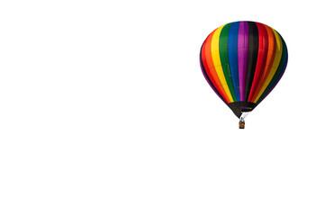 Colorful rainbow hot air balloon isolated PNG right corner copy space