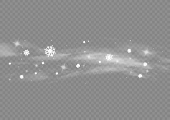 Snowstorm effect, blizzard and whirlwind on transparent background. Christmas winter snow wind with fog. Set of winter wind blow, cold air swirl, snow cloudiness or mist with snowflakes. Vector