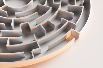 Close-up of an abstract maze on a white background. 3d rendering illustration.