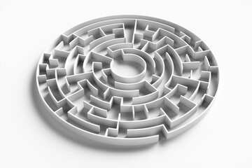 Close-up of an abstract maze on a white background. 3d rendering illustration.