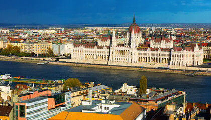 Cityscape of Budapest with Danube and palace of Hungary Parliament