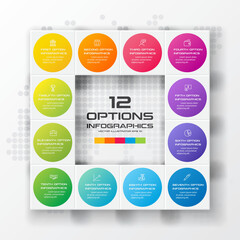 Business infographics template 12 steps with square,Element for design invitations,Vector illustration.
