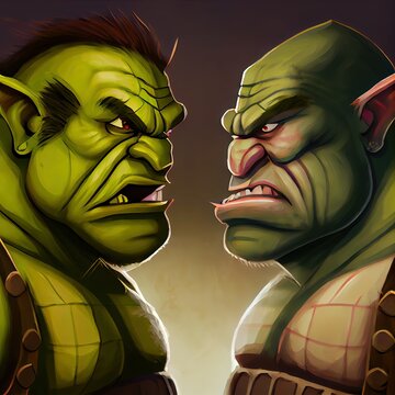 ogre vs warrior fantasy illustration