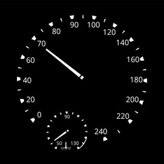 Realistic car dashboard speedometer and temperature lavel. Speed measure gauge. Motorbike or motorcycle speed indicator, counter on analog panel. Colorful infographic element