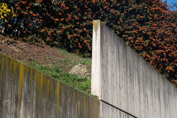 Fototapeta premium concrete retaining walls: retaining embankment structures. concrete wall, cantilevered retaining walls and buttresses. 
