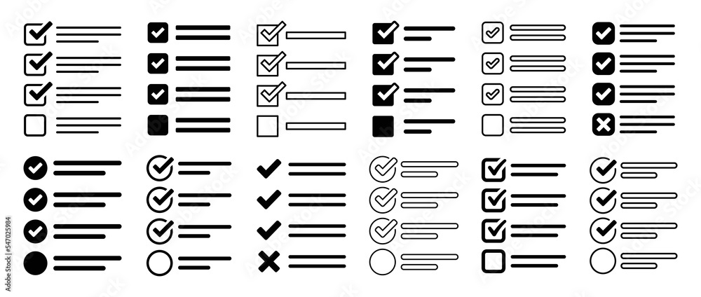 Poster checklist icon set. list icon collection isolated on white background.