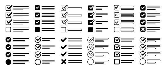 Checklist icon set. List icon collection isolated on white background.