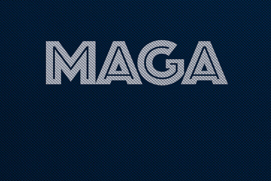 Slogan MAGA on a dark molded embossed metal industrial background, iscription