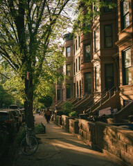 Beautiful brownstones in Park Slope, Brooklyn, New York - obrazy, fototapety, plakaty