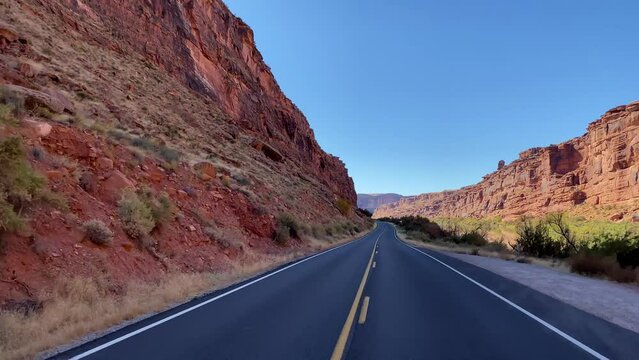 Driving through the amazing and rugged landscape near Moab Utah