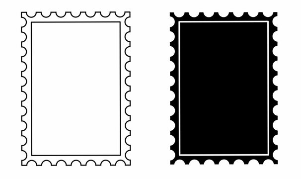 outline silhouette postage stamp icon set isolated on white background