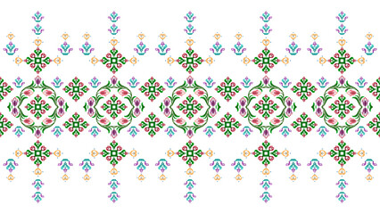 Pixel Ethnic seamless pattern decoration design. Ikat Aztec fabric carpet boho mandalas textile decor wallpaper. Tribal native motif ornaments traditional embroidery vector background 