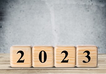 2023 numbers on wooden cubes for new year