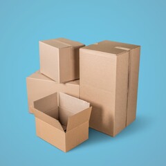 Fototapeta premium Closed set of cardboard boxes on color background