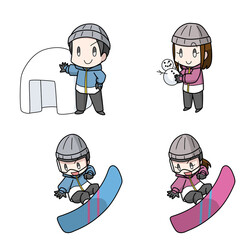 雪遊びをする男女のおとな4パターン