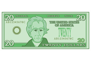 US 20 Dollar bill. Vector illustration.