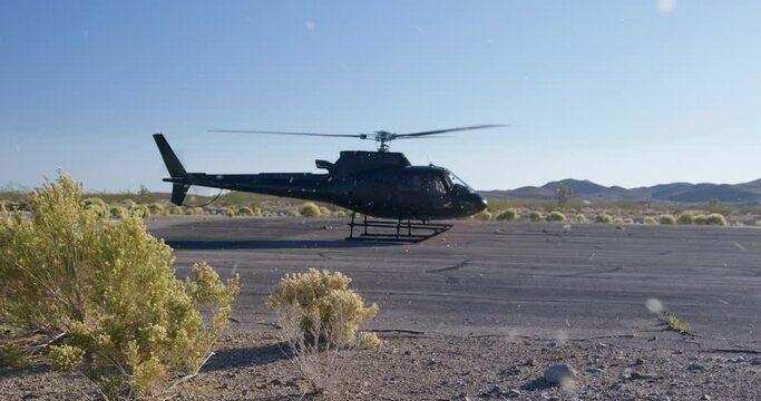 Helicopter landing at private deserted Las Vegas, Nevada airport