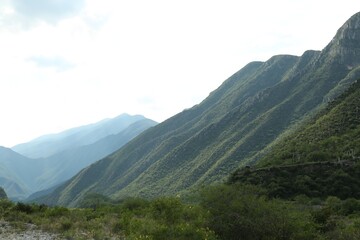 Fototapeta premium Picturesque landscape with beautiful high mountains outdoors