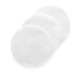 Soft clean cotton pads on white background, top view © New Africa