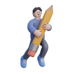 3D Man Hugging Pencil