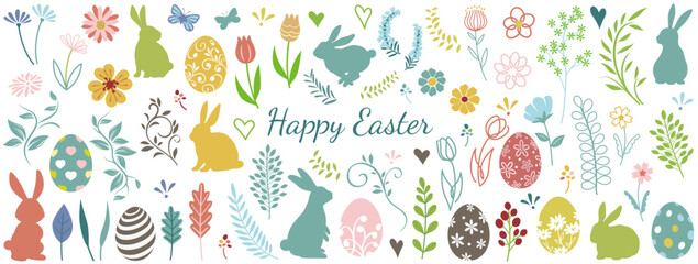 Easter Design Element Vector Illustration Set Isolated On A White Background.