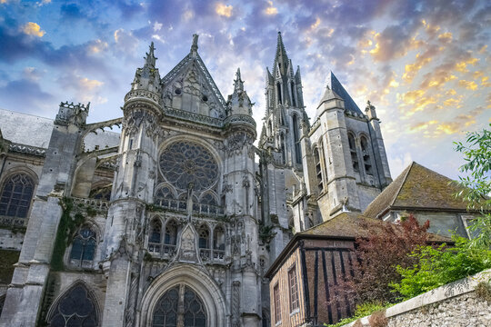 Senlis, medieval city in France, the Notre-Dame cathedral in the historic center
