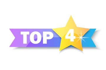 Top 4 rating banner. Gold Star. Sale label. Business concept. Logo template. Vector illustration. stock image.