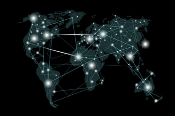 world map neon connections. Internet communication. Vector illustration. Stock image. 