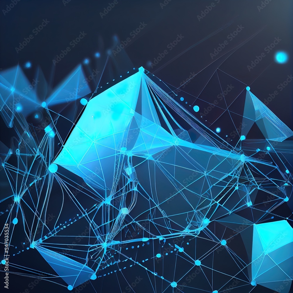Poster abstract blue plexus lines and dots geometrical connection digital communication technology 3d rende