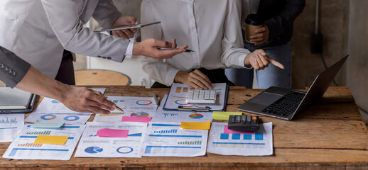 Group of diverse people having a business meeting with documents on his desk, doing planning analyzing the financial report, business plan investment, finance analysis concept