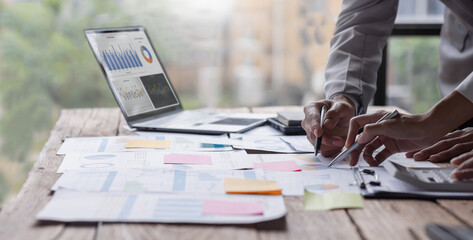 Group of diverse people having a business meeting with documents on his desk, doing planning analyzing the financial report, business plan investment, finance analysis concept