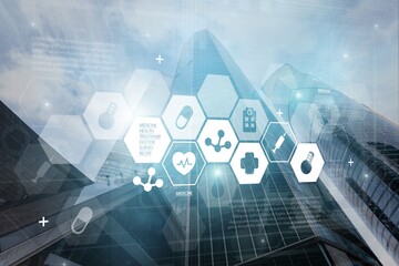 Beautiful city view and digital icons and infographic .