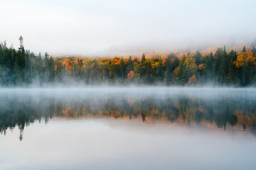 Misty Lake Reflection in Autumn