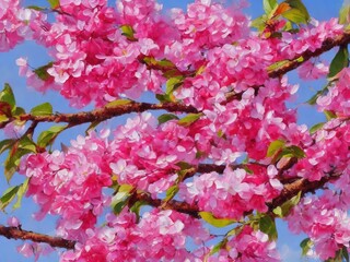 Kwanzan Cherry Tree with Flowers – Tree Botanical Painting
