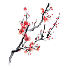 イラスト素材:梅の花の和風水彩イラスト（年賀状素材）
