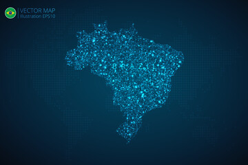 Map of Brazil modern design with abstract digital technology mesh polygonal shapes on dark blue background. Vector Illustration Eps 10.